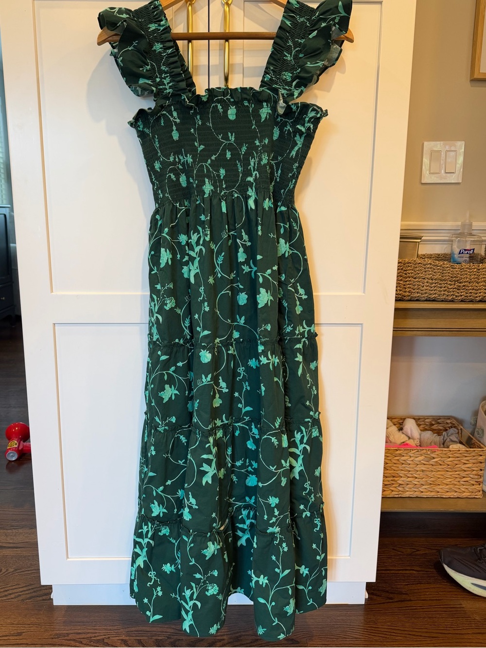 Hill House Home Ellie Nap Dress in Emerald Green Botanical Vine Print